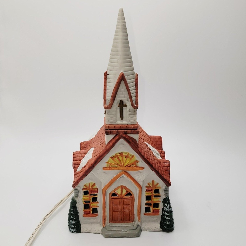 Vintage 1989 Rex & Lee Lighted Ceramic‎ Church Christmas Village House